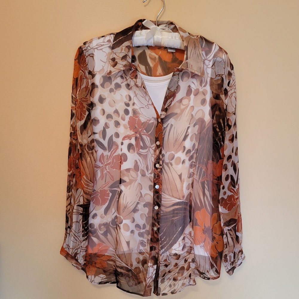 Chico’s Silk Shirt, Semi-sheer, Long sleeve, Size M/8 (Size 1 at Chico’s)